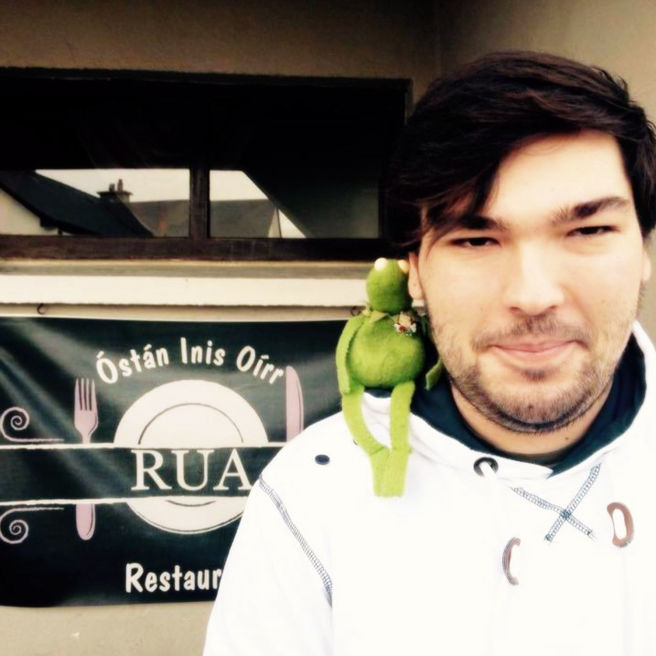 Alec Rea with Kermit